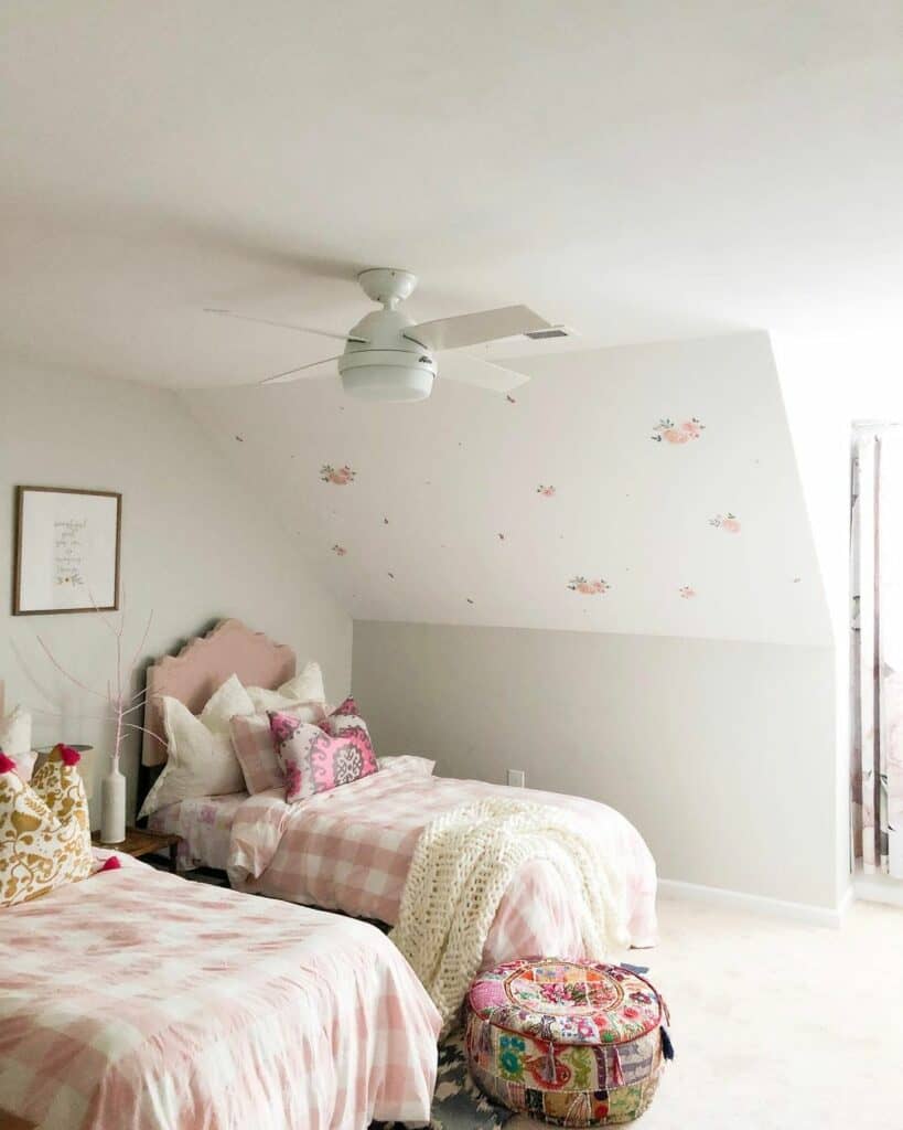 Floral Decals on Slanted Bedroom Ceiling