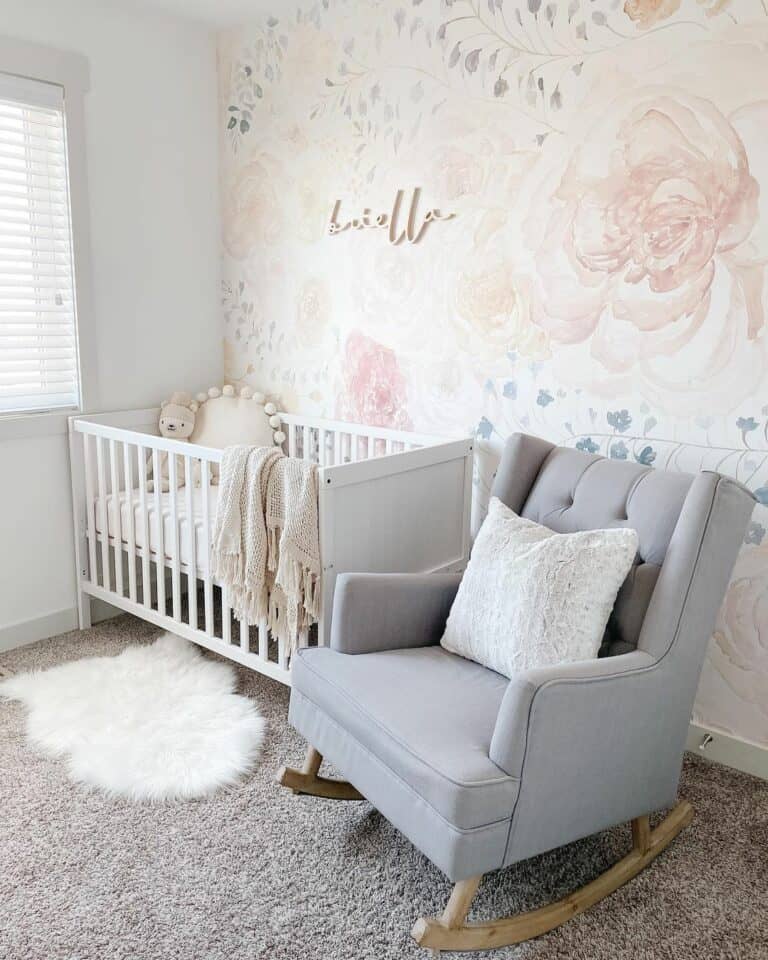 Floral Nursery Theme and White Crib Ideas