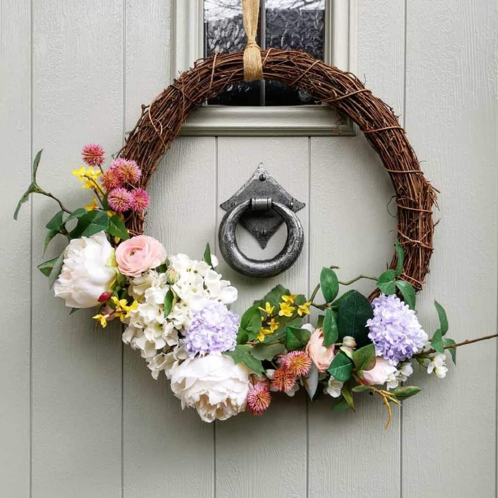 Floral Summer Wreath for Gray Front Door