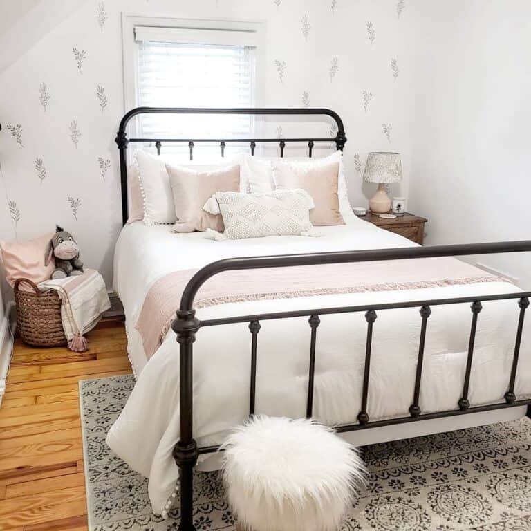 Floral Wallpaper With Modern Bed in Front of Window