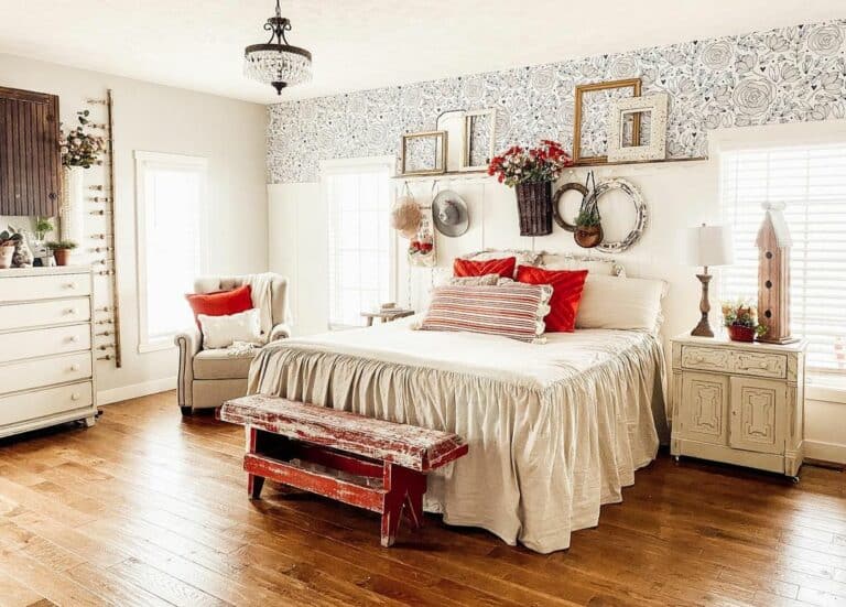Floral Wallpaper in Rustic Bedroom