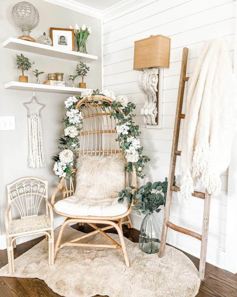Flower Garland Chair and Blanket Ladder