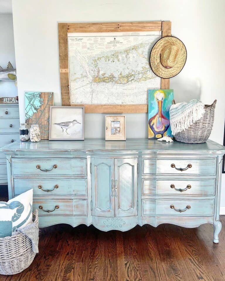 Framed Map Over Painted Dresser