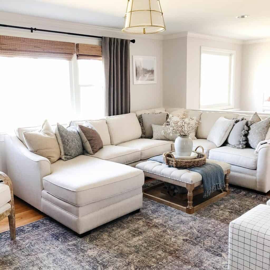 French Country Living Room With a White Sectional Sofa