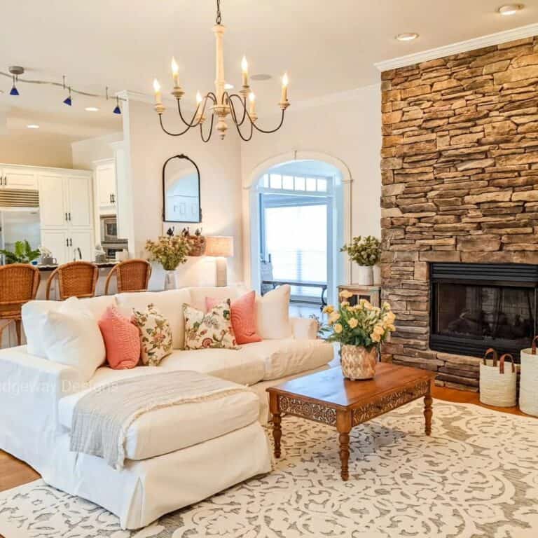 French-Country Living Room with Fireplace
