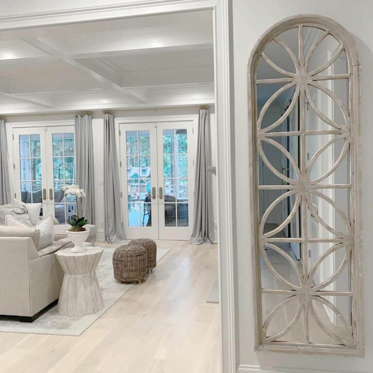 French Doors in Coffered Ceiling Living Room