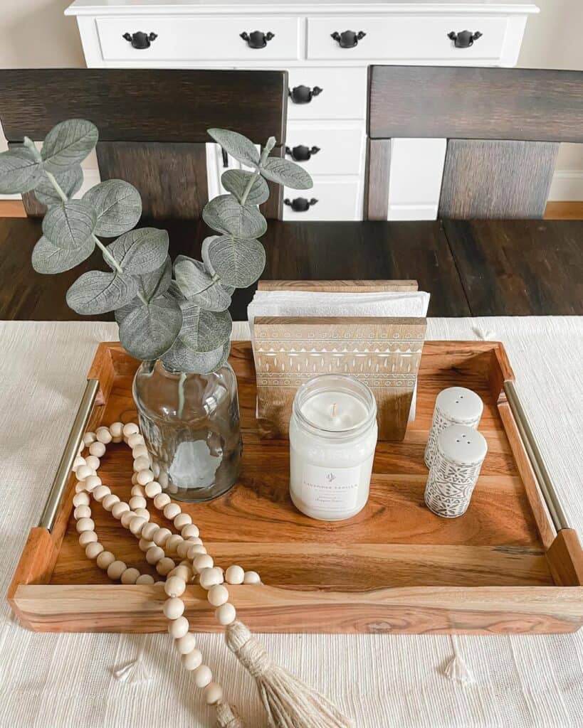 Fresh Minimalist Mason Jar Centerpiece on Wood Tray