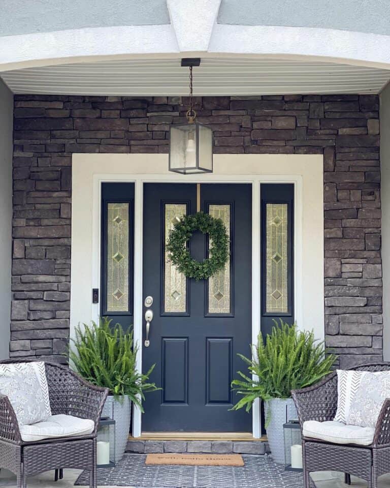 Front Door With Glass Inserts on Modern Porch