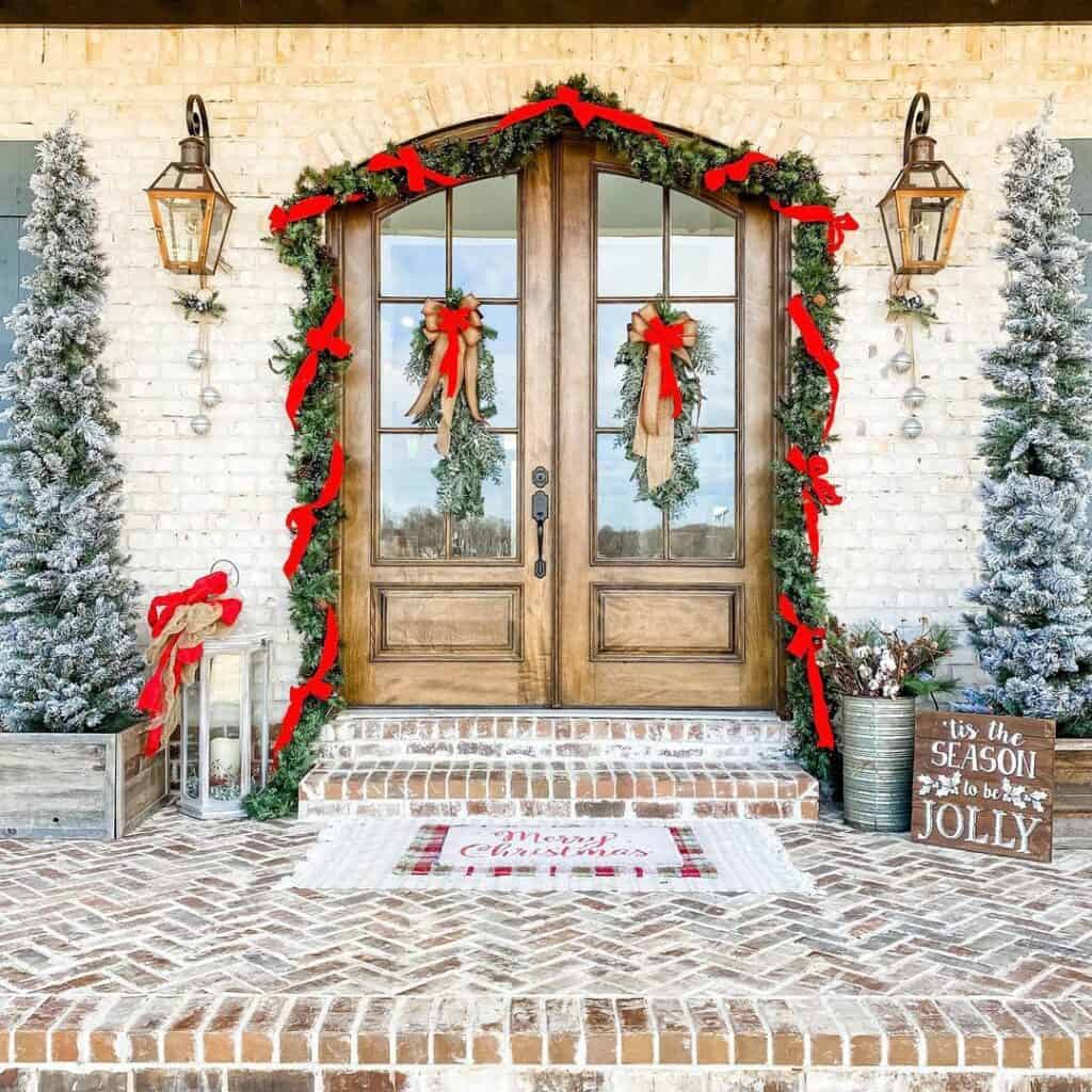 Front Door With Glass Panels and Garland