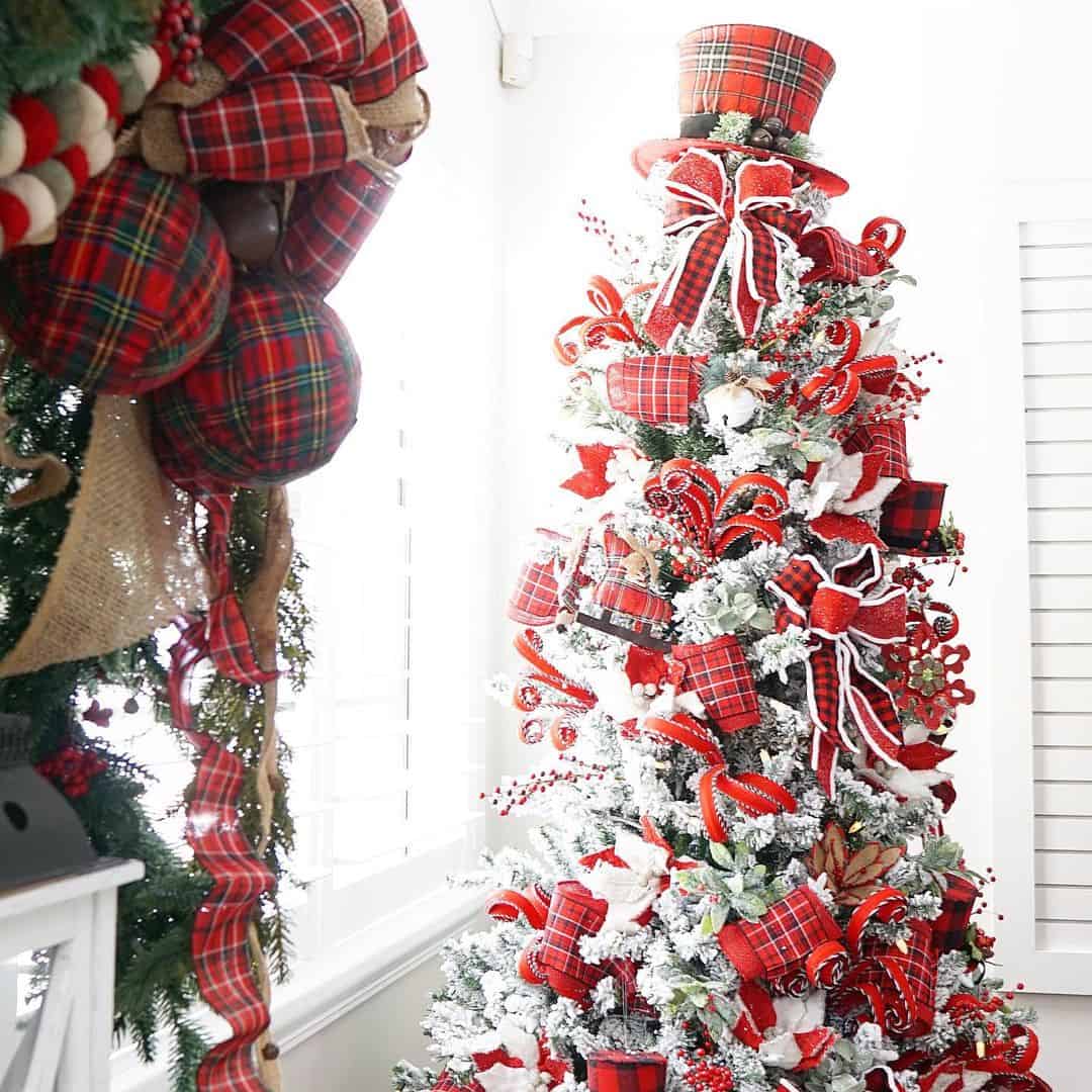 Frosted Christmas Tree with Traditional Plaid Ribbons - Soul & Lane