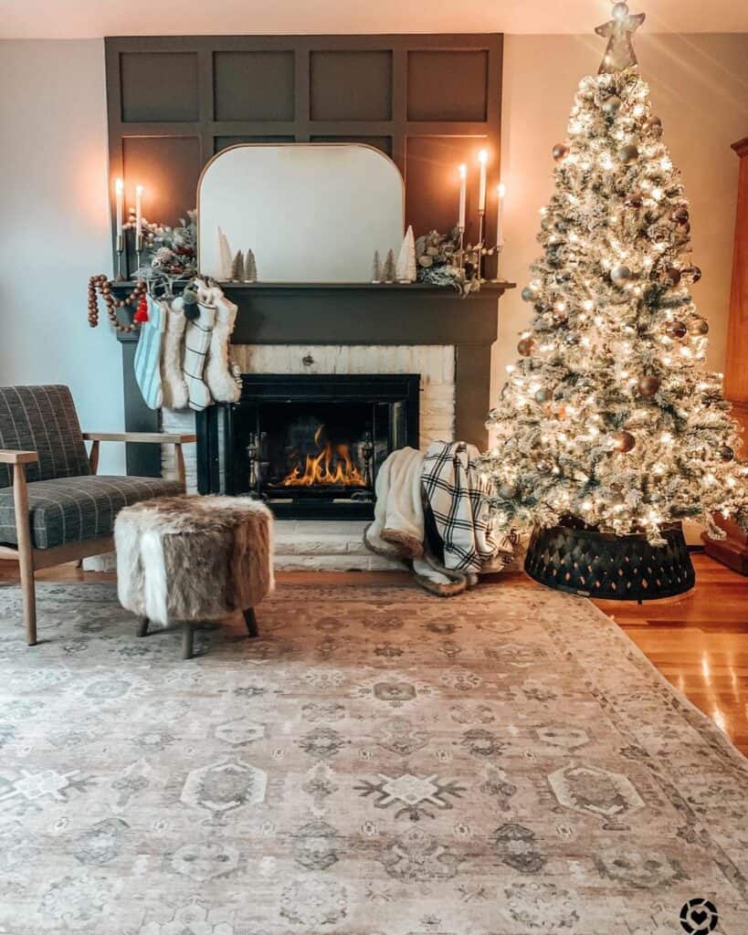 Frosted Christmas Tree with Woven Black Tree Collar