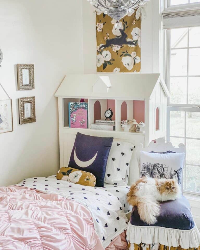 Girl Toddler Bedroom with Farmhouse Headboard