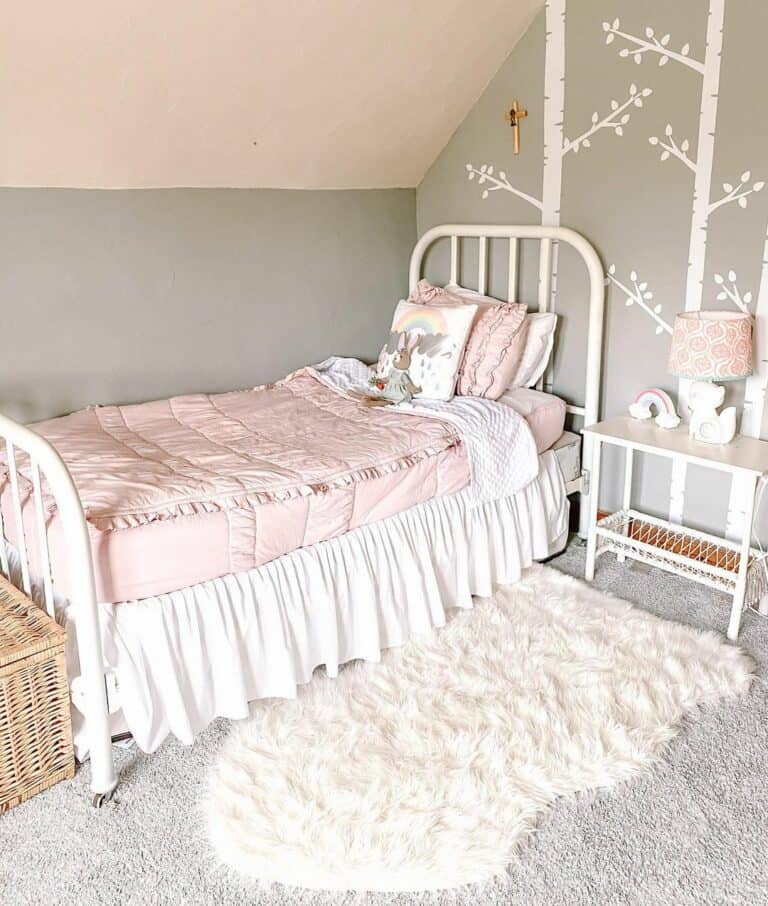 Girl Toddler Bedroom with Silhouette Tree Accent Wall