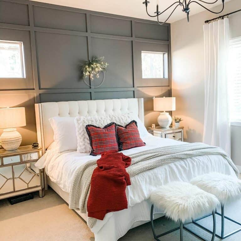 Glam Holiday Bedroom with Plaid Accents