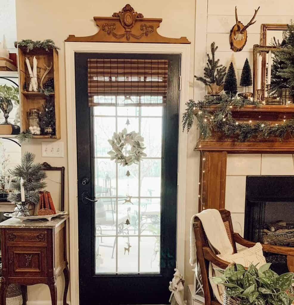 Glass Door with Christmas Garland Wreath