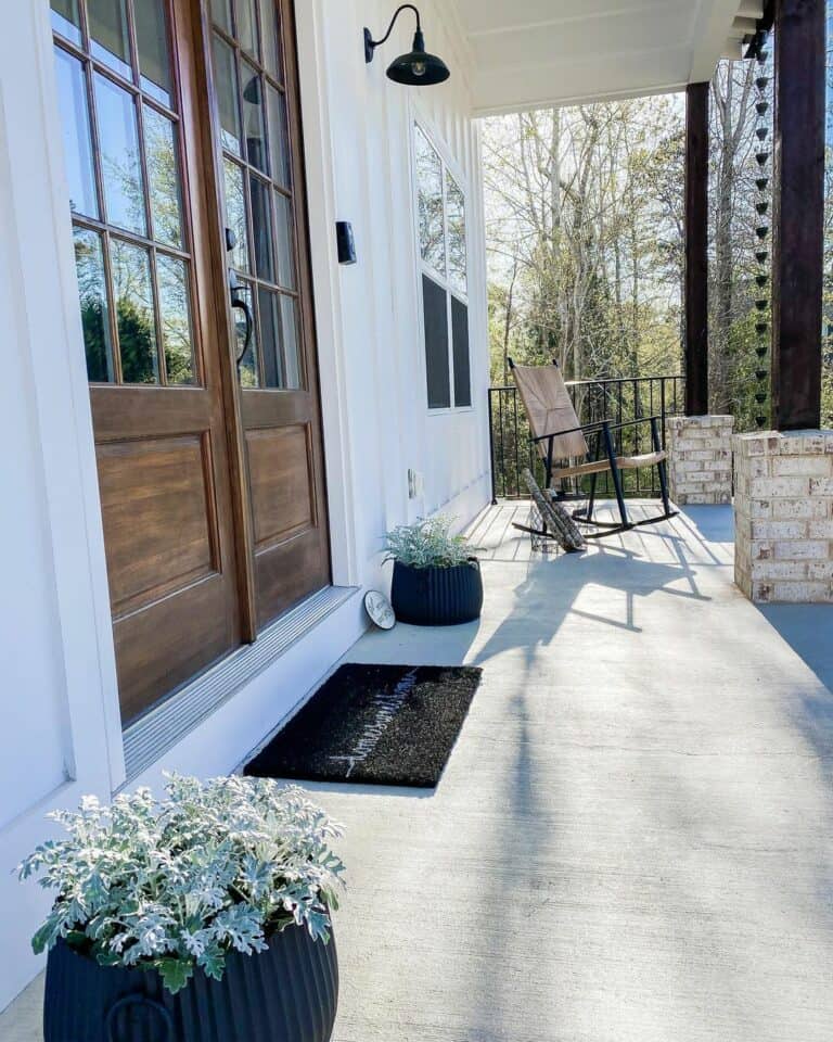 Glass Insert Door on Stone Column Porch