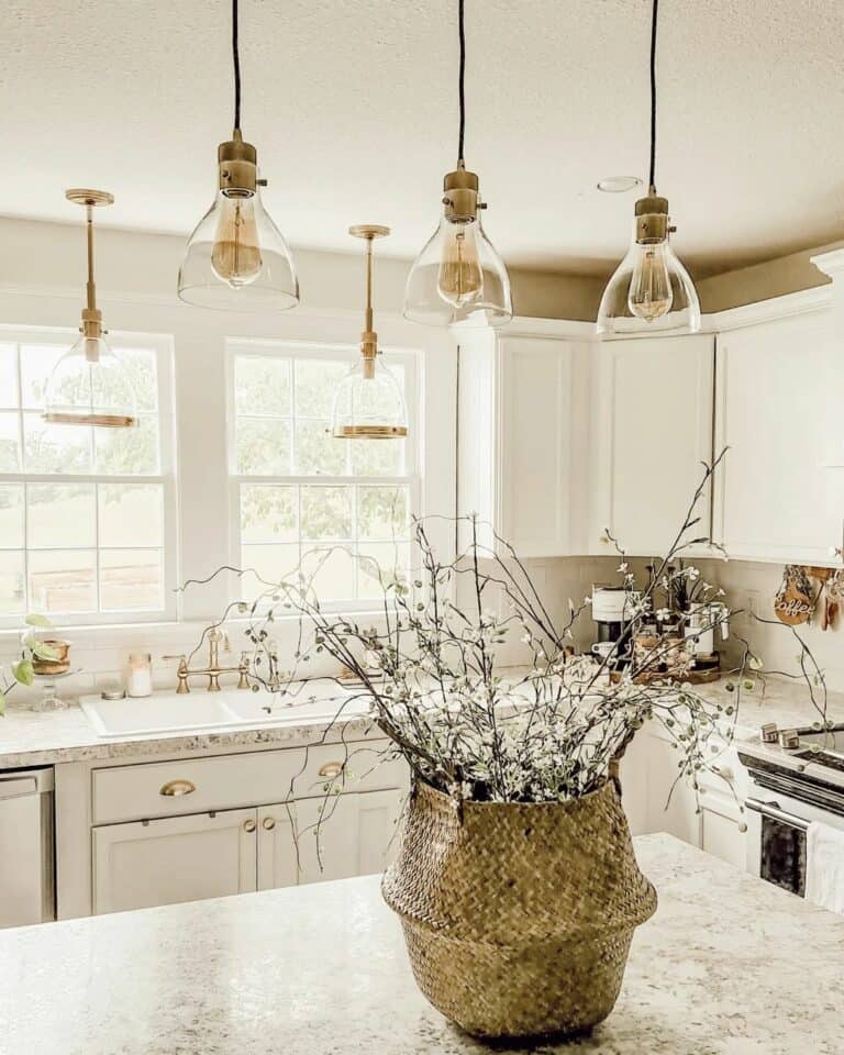 Glass Pendant Lights Over a Light Grey Countertop