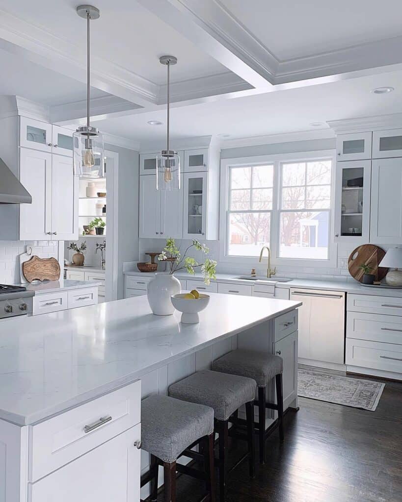 Glass Pendant Lights Over a Soft Grey Countertop