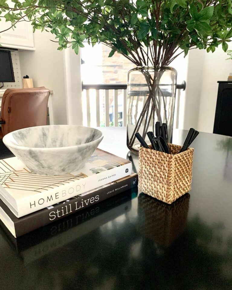 Glossy Black Coffee Table with Books