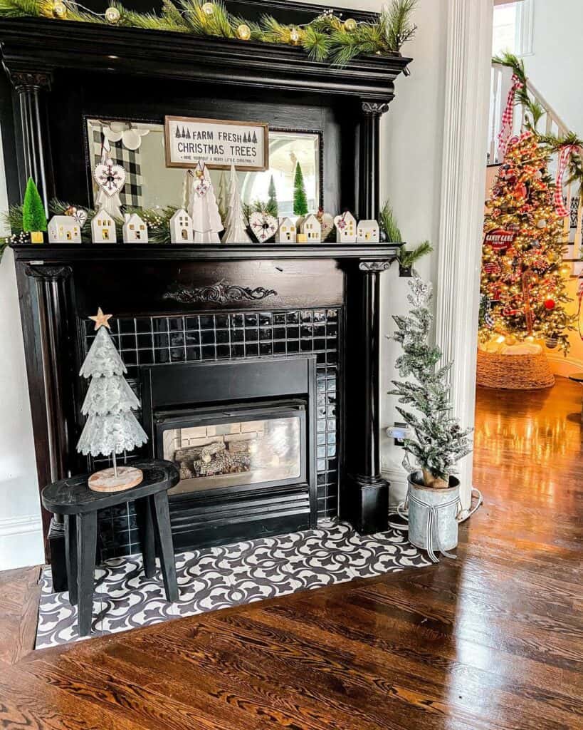 Glossy Black Fireplace Mantel