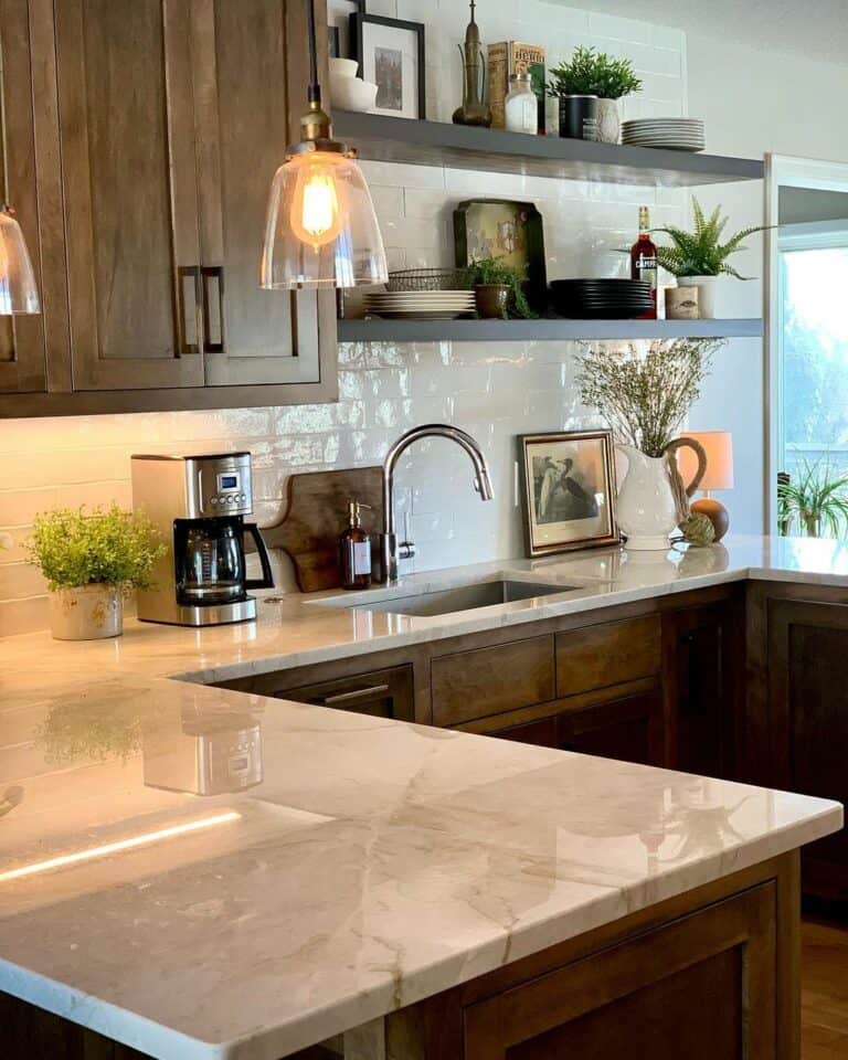 Glossy White Tile Backsplash