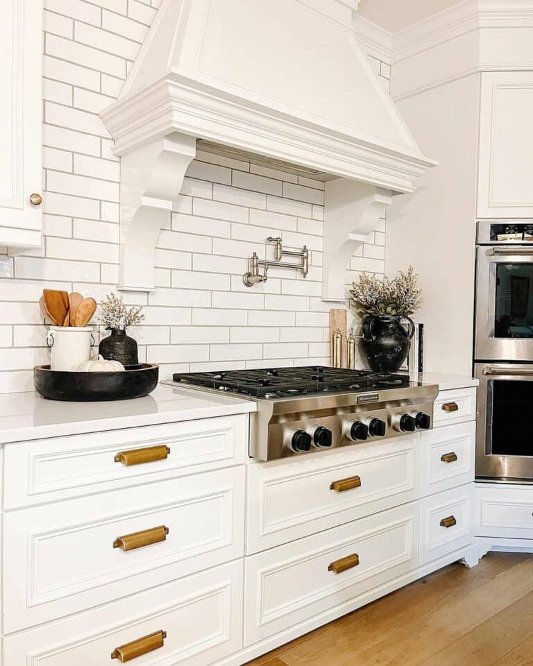 Gold Hardware on White Kitchen Cabinets