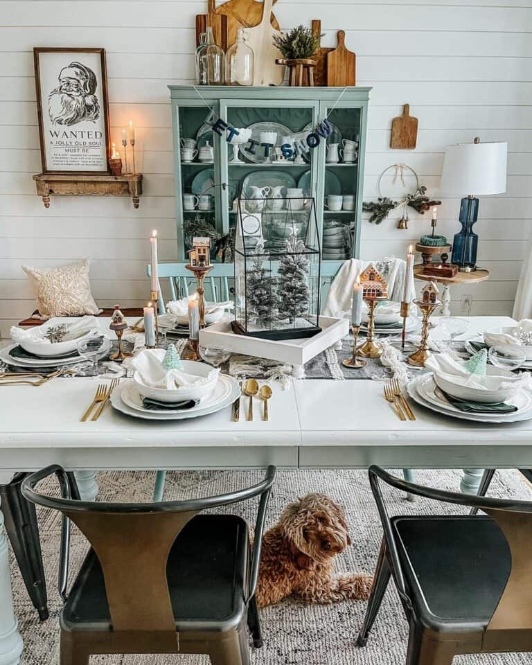 Gold and Turquoise Farmhouse Dining Room Table