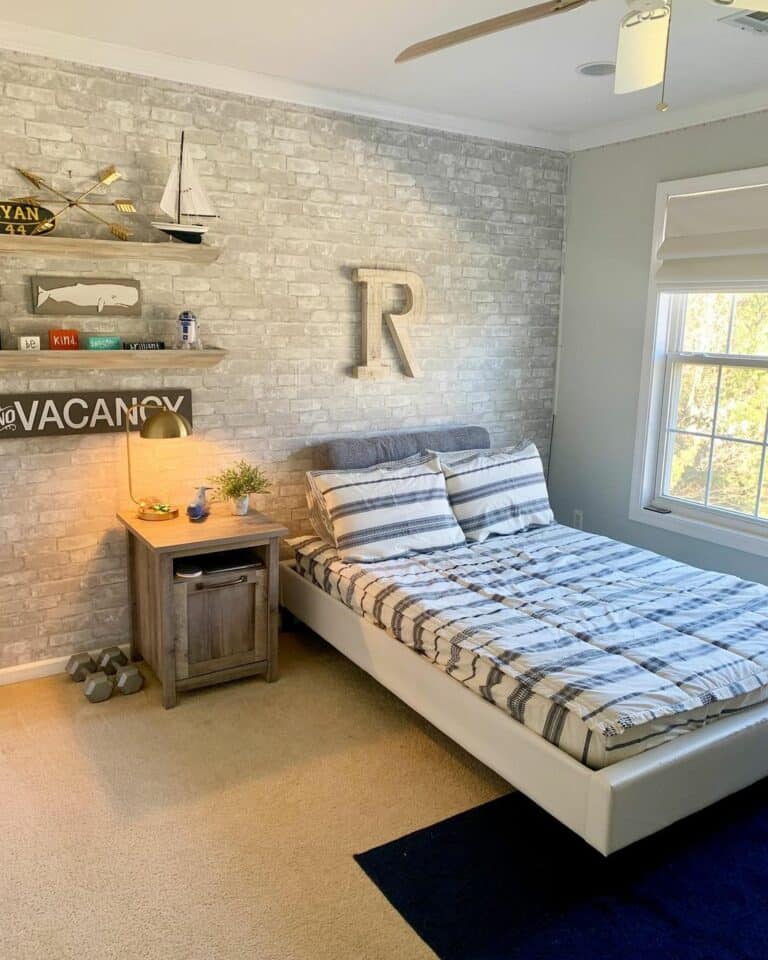 Gray Accent Wall with Brick Design