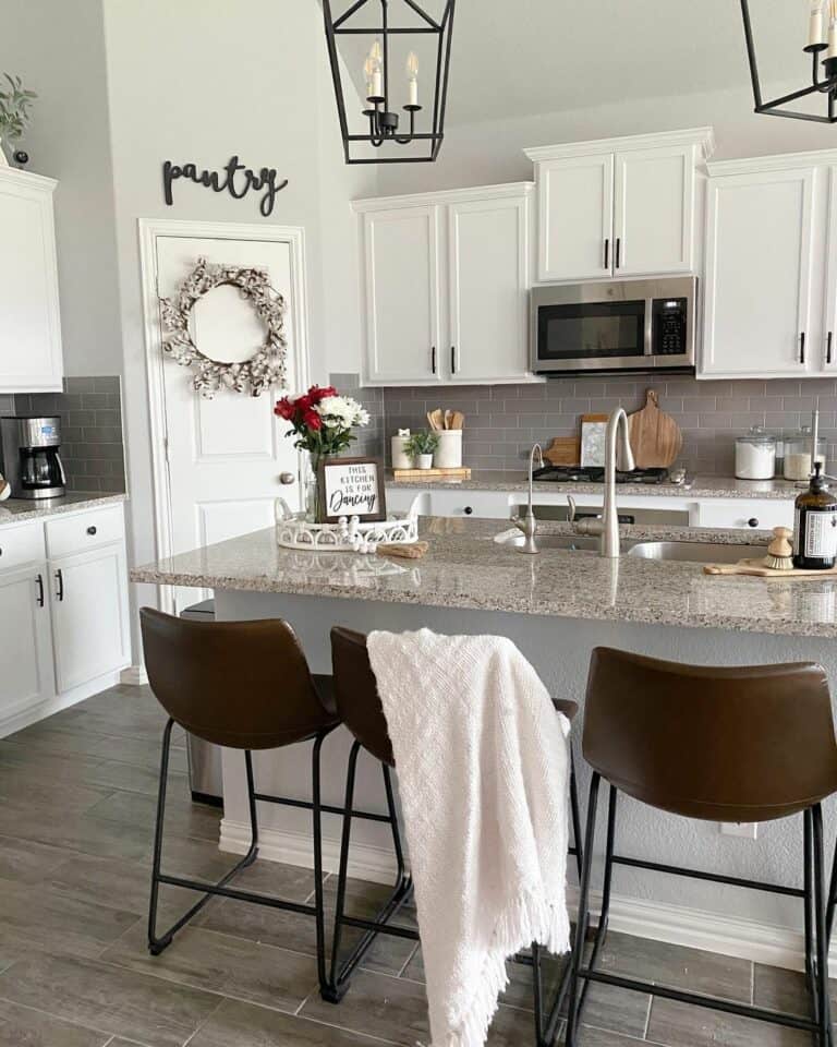 Gray Breakfast Bar and Oiled Bronze Kitchen Hardware Ideas