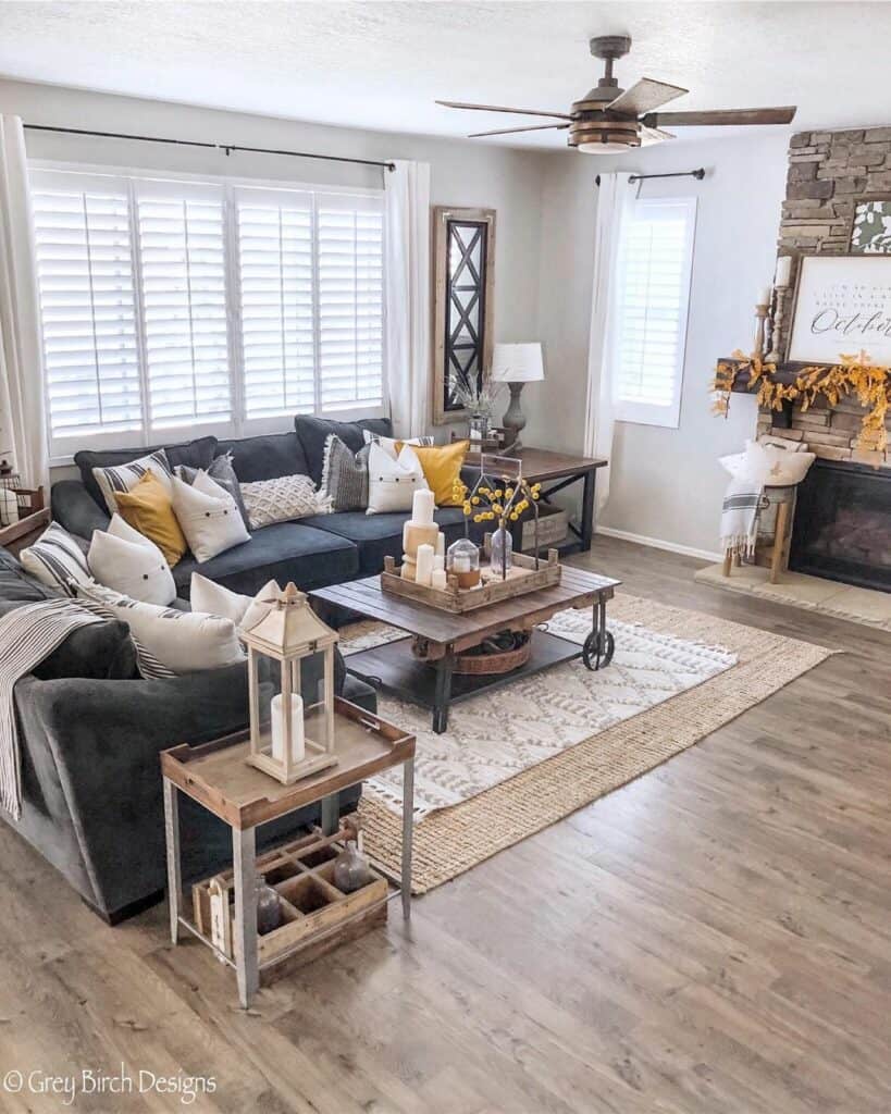 Gray Couches with Wooden End Tables