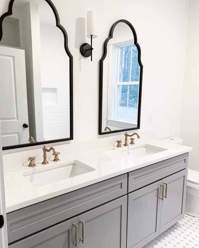 Gray Double Vanity with Marble Countertop