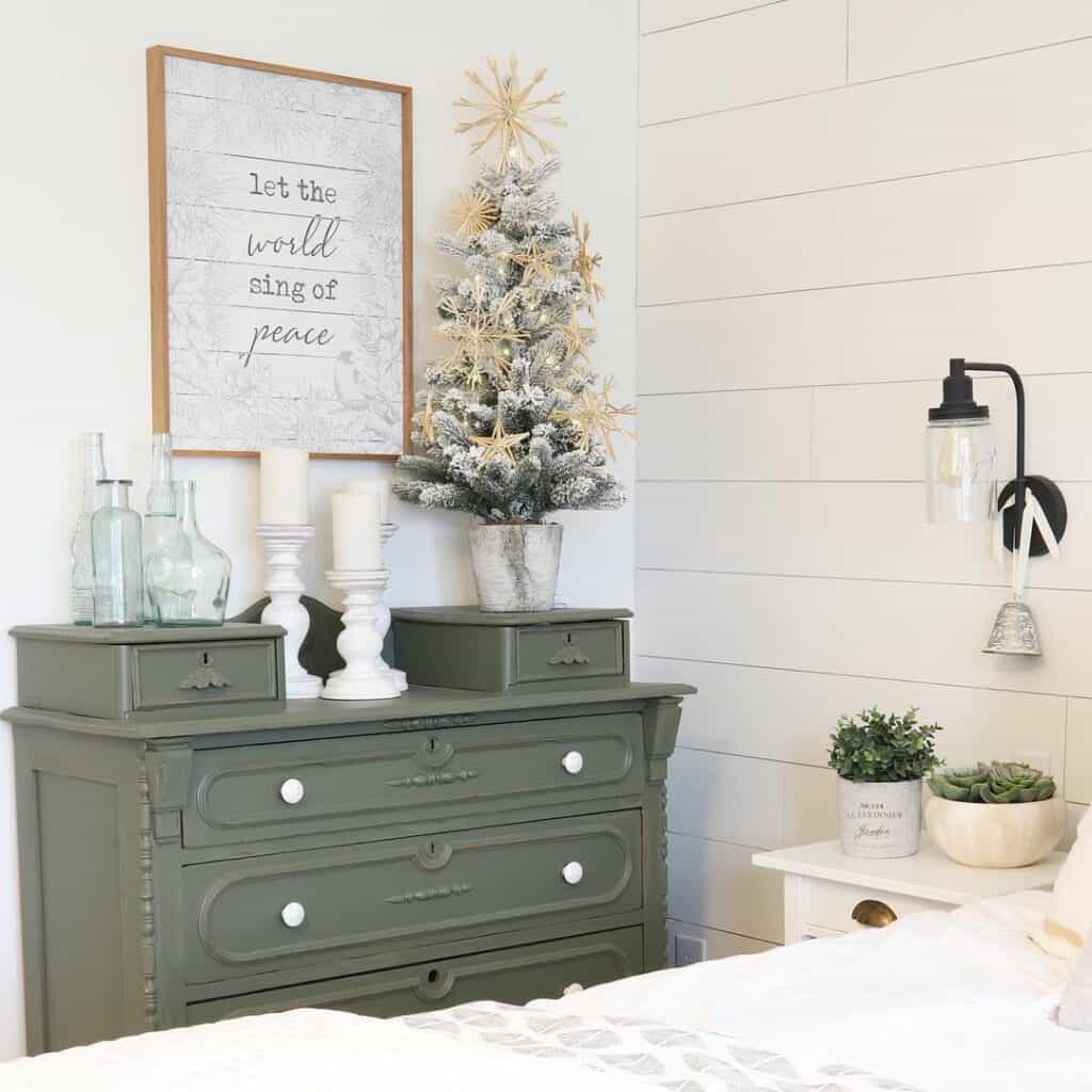 Gray Dresser with Small Christmas Tree Decorations