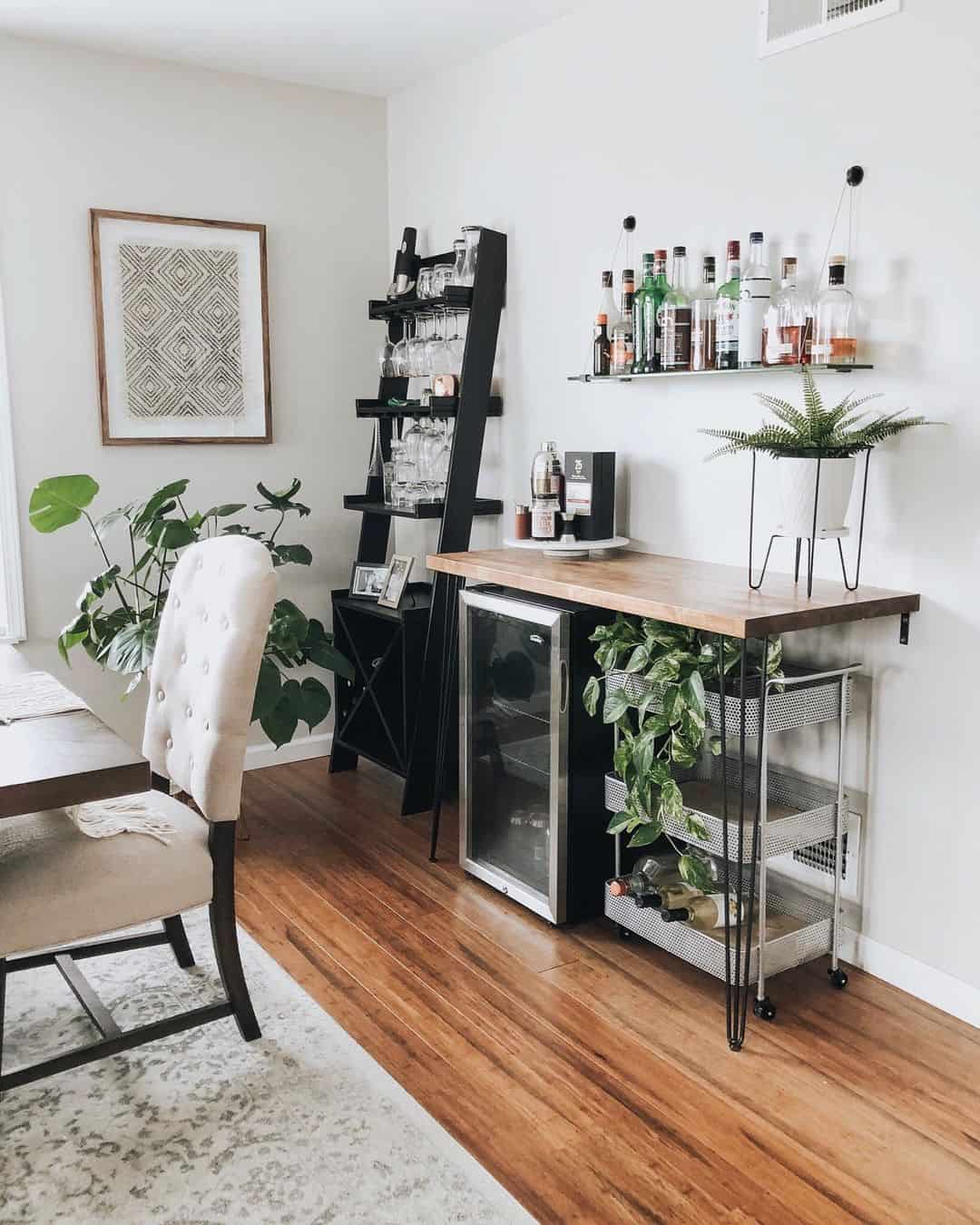 gray-farmhouse-bar-cart-with-modern-bar-setup-soul-lane
