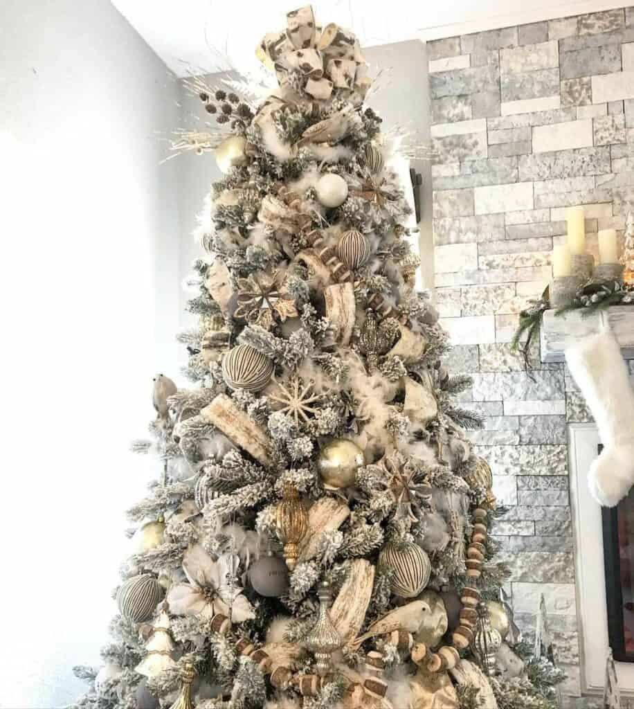 Gray Fireplace with Farmhouse Christmas Tree
