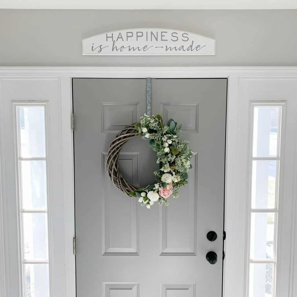 Gray Front Door with Floral Summer Wreath