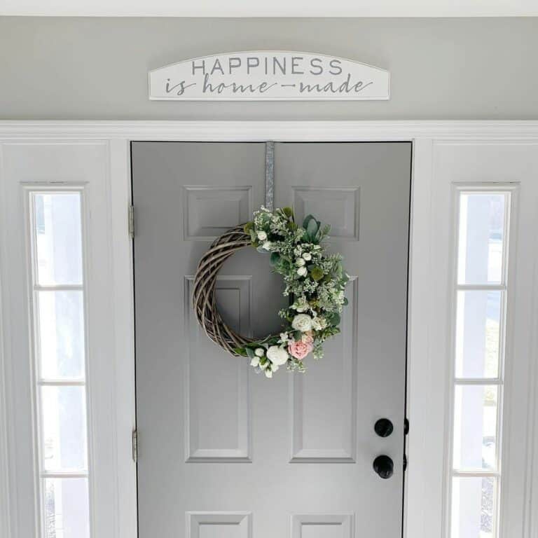 Gray Front Door with Floral Summer Wreath