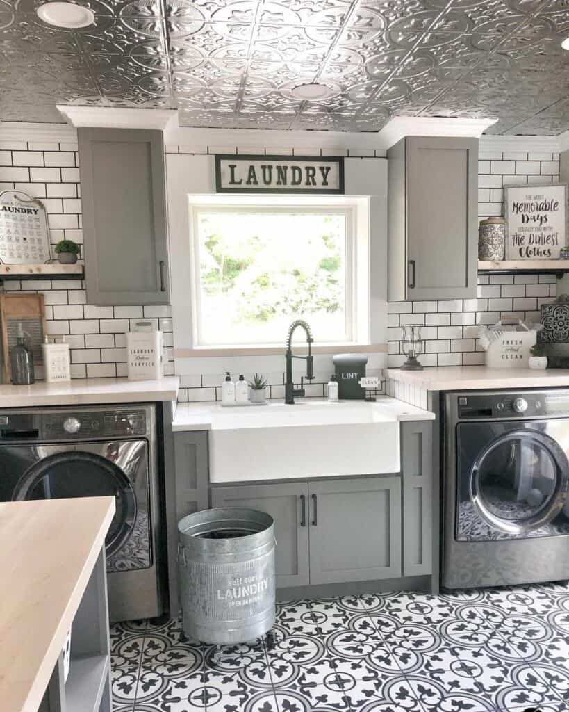 Gray Full Overlay Laundry Room Cabinets