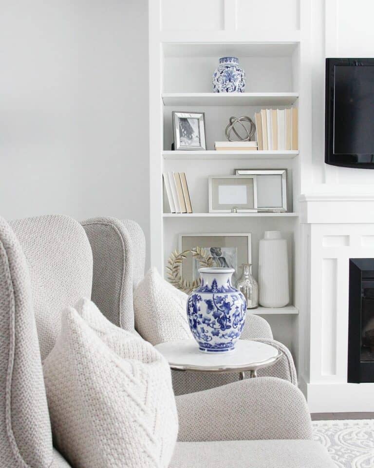 Gray Living Room with Blue Vases