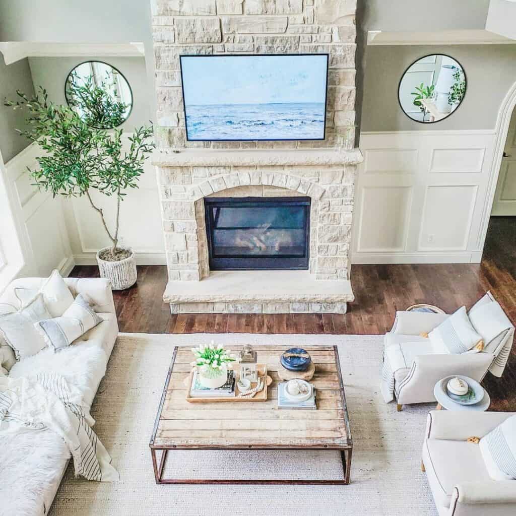 Gray Living Room with White Wainscoting