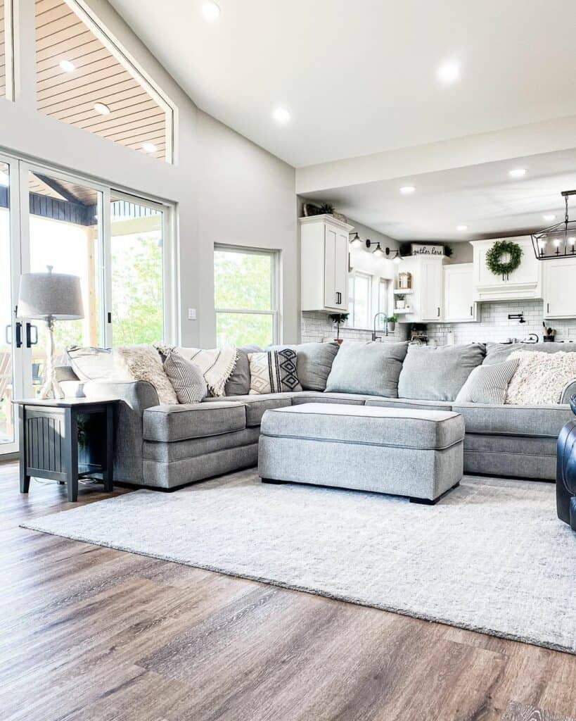 Gray Sectional with Black Living Room Furniture