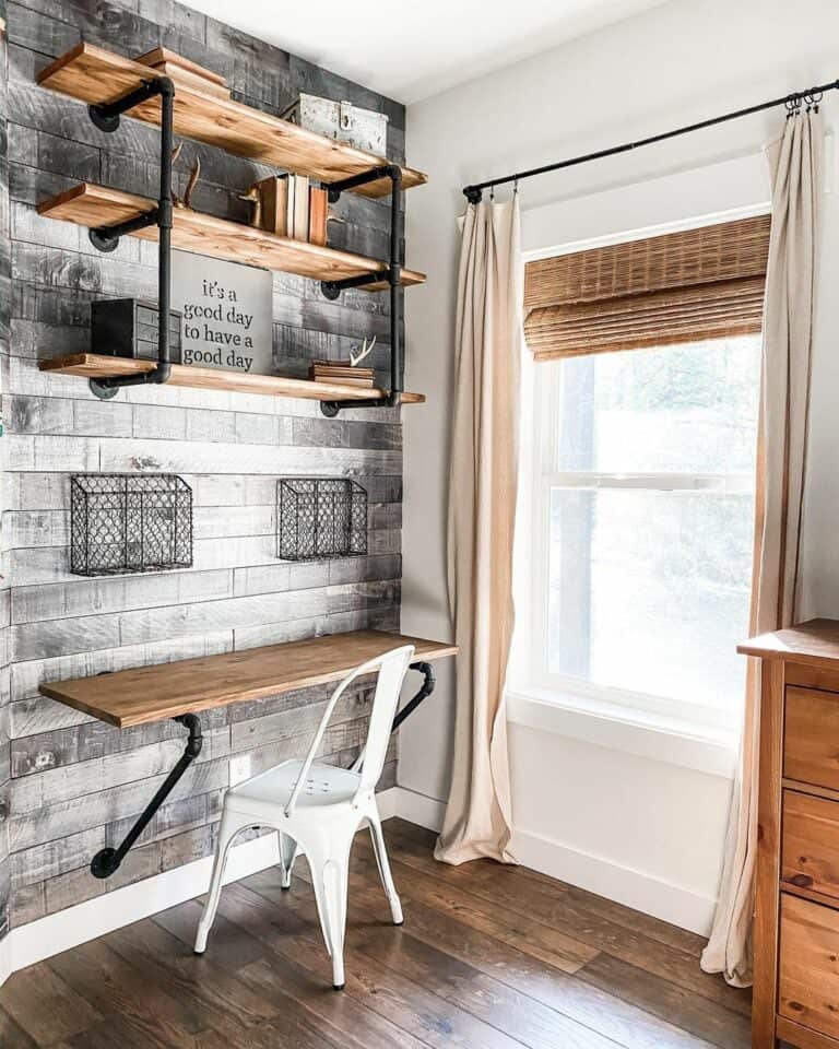 Gray Shiplap Wall With Built-in Desk