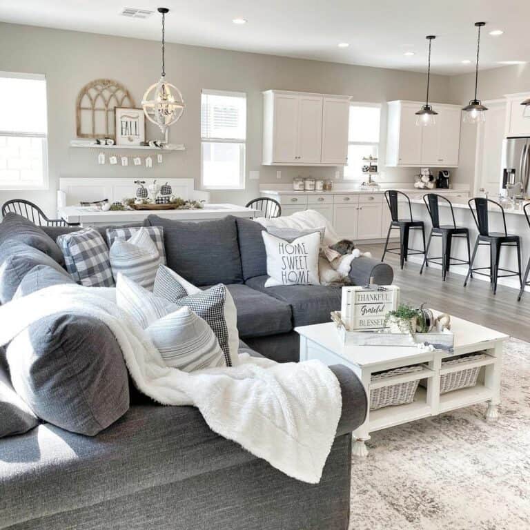 Gray Sofa and White Coffee Table