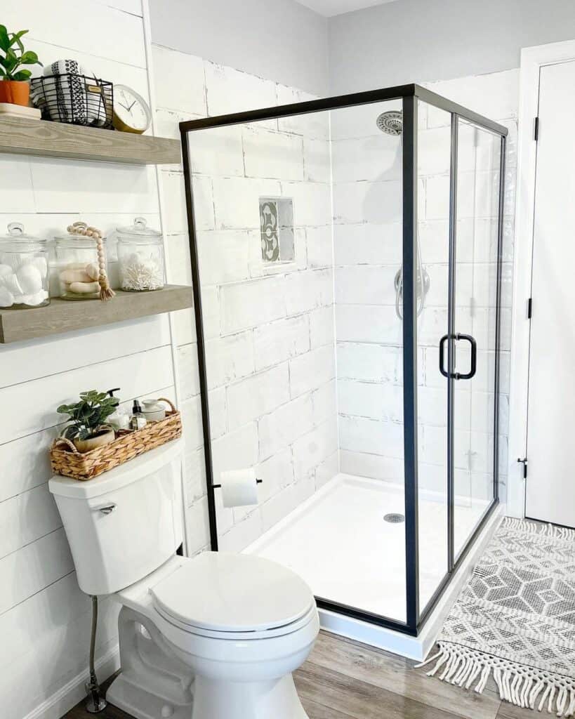 Gray and White Bathroom with Geometric Shower Niche