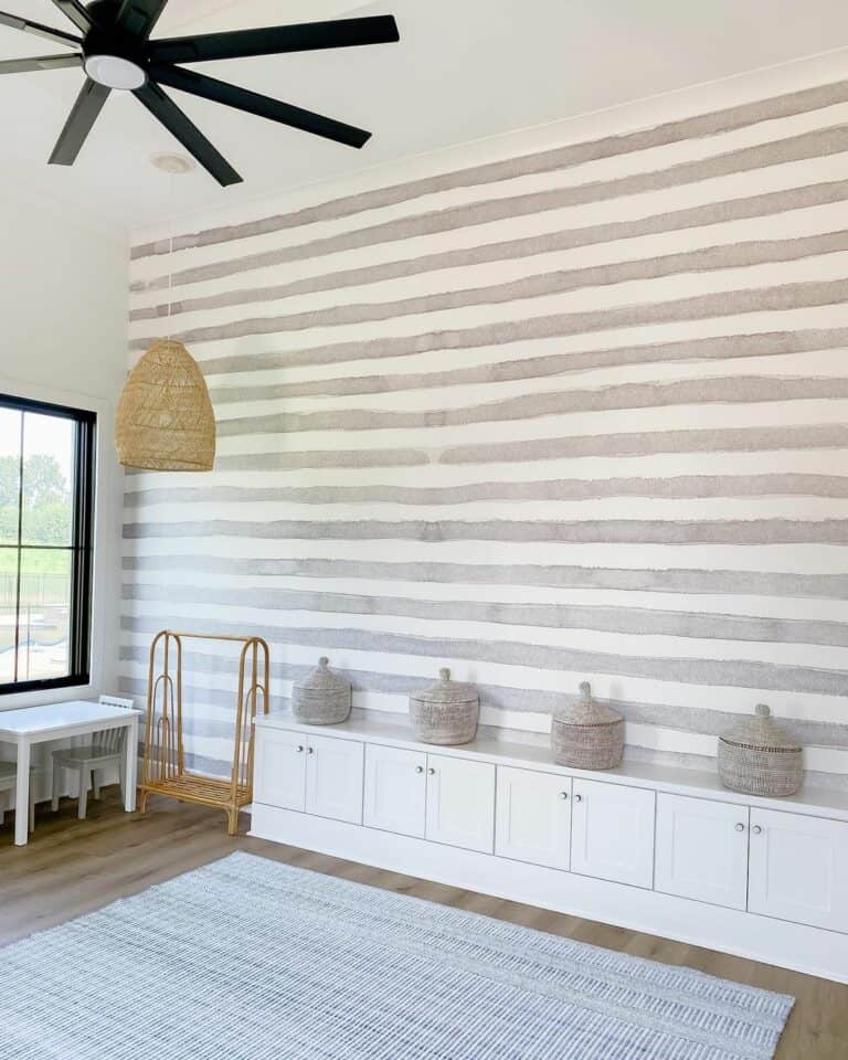 Gray and White Stripped Accent Wallpaper