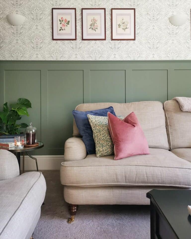 Green Board and Batten Wainscoting with Printed Wallpaper