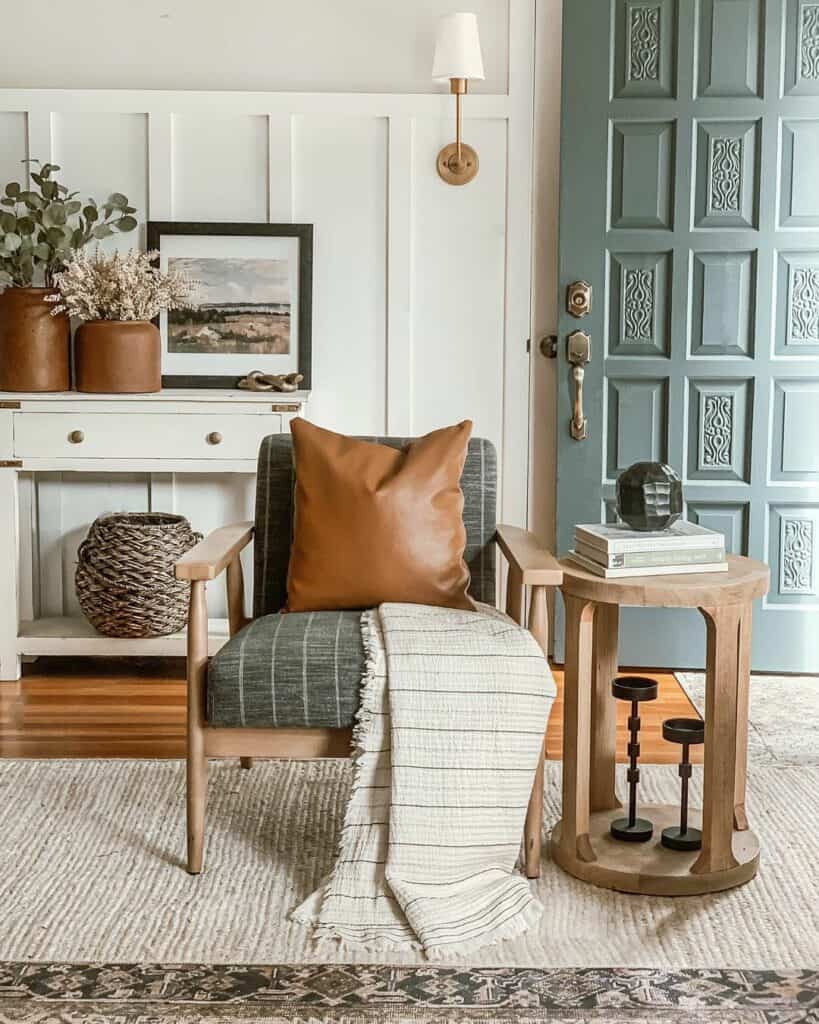 Green Entryway with Armchair and Side Table