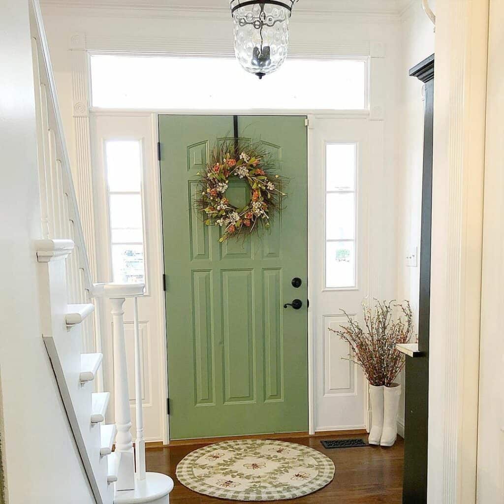 Green Front Door With Sidelights