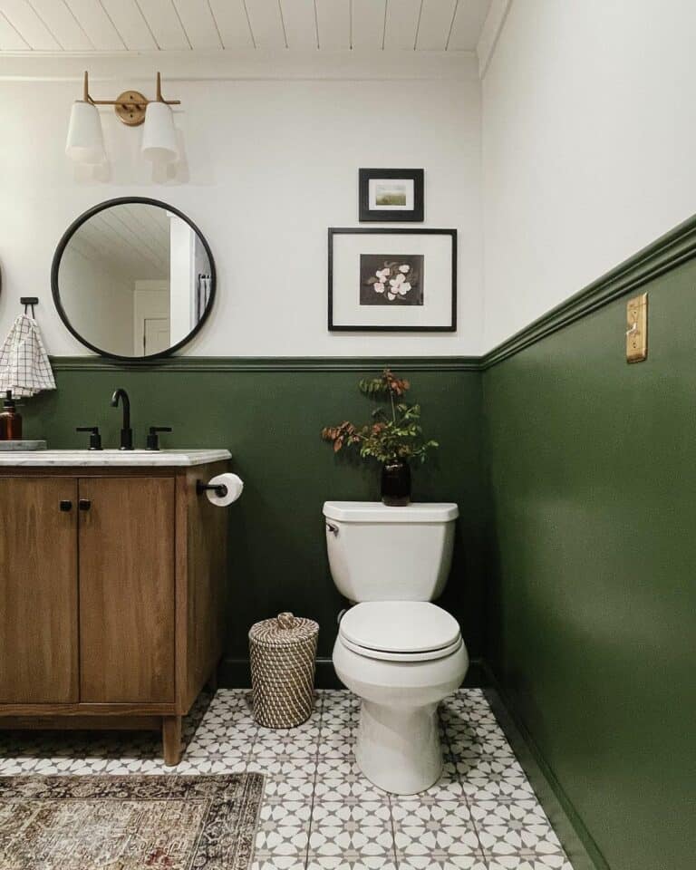Green Half-wall Surrounds Modern Bathroom Tile