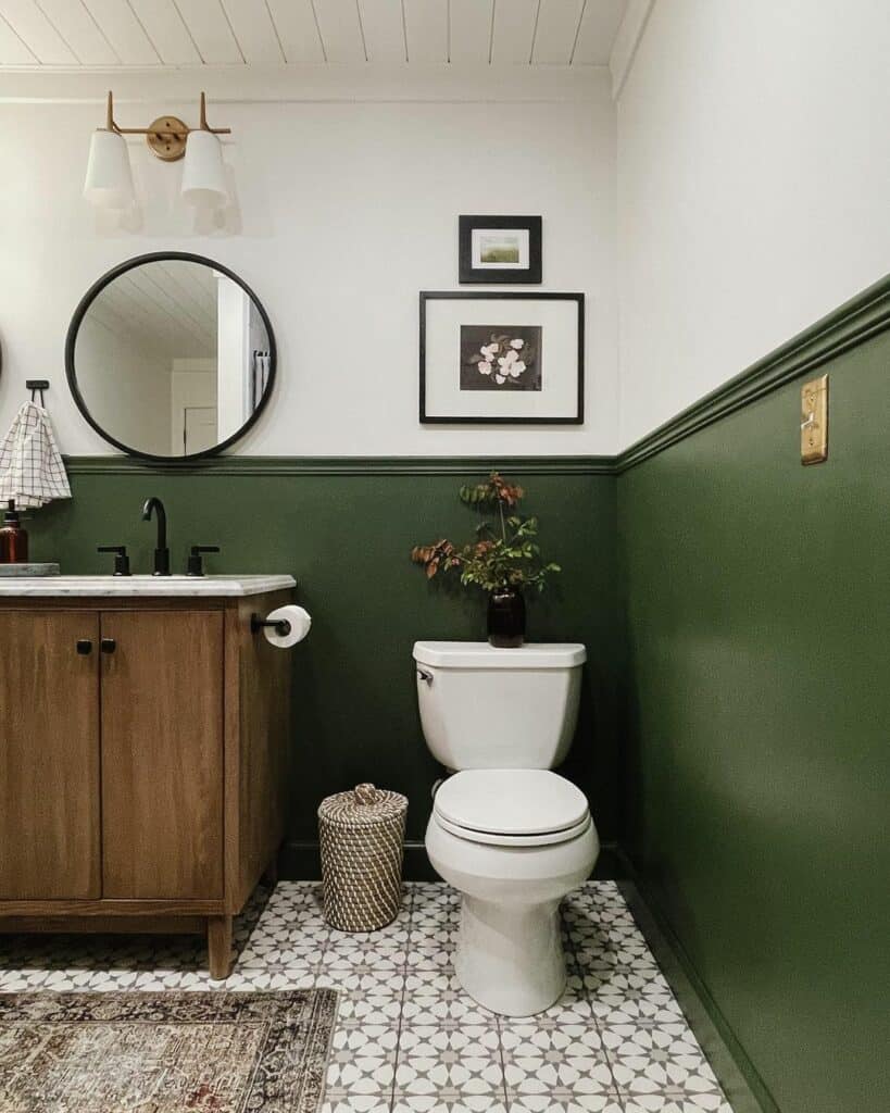 Green Half-wall Surrounds Modern Bathroom Tile