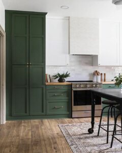 Green Kitchen With Off-white Modern Range Hood